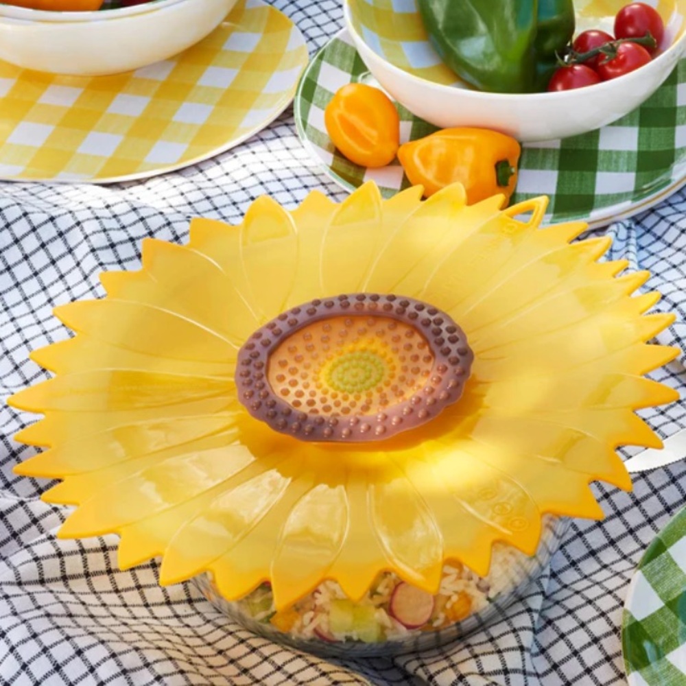 Charles Viancin 10” 🌻 Sunflower Yellow Shaped Silicone Bowl Cover Pot Lid EUC
